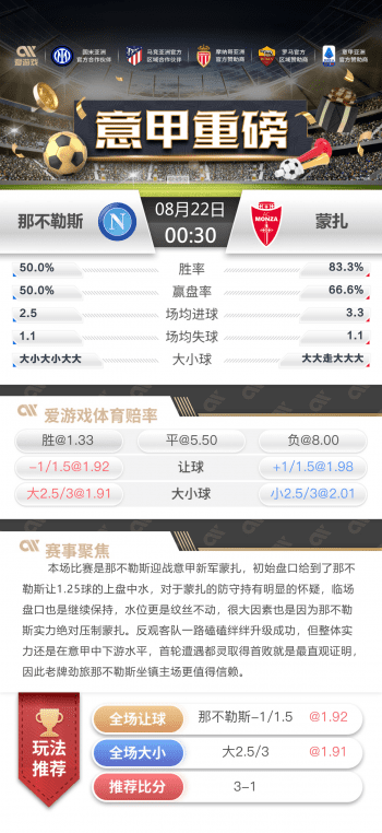 意甲-那不勒斯vs蒙扎赛事分析 2 意甲-那不勒斯vs蒙扎赛事分析